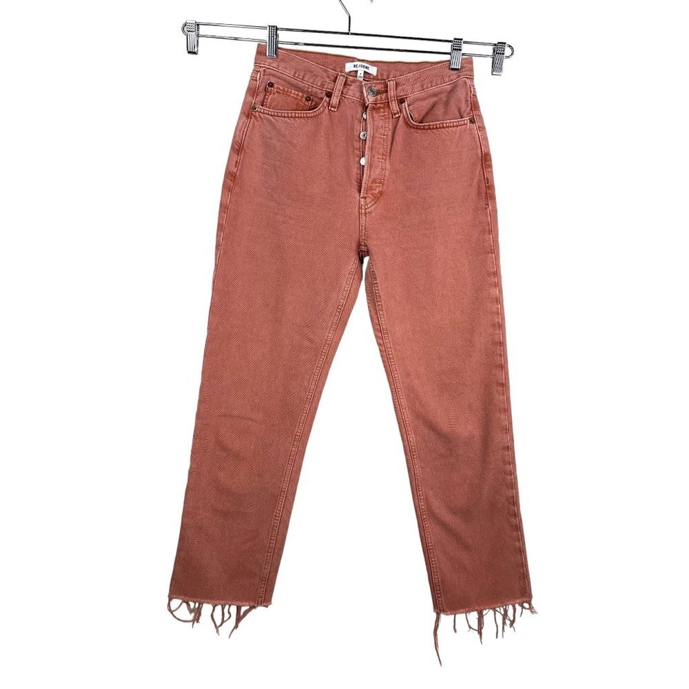 Re Done 70s Stove Pipe Jeans cropped button fly distressed‎ Pink sz 27